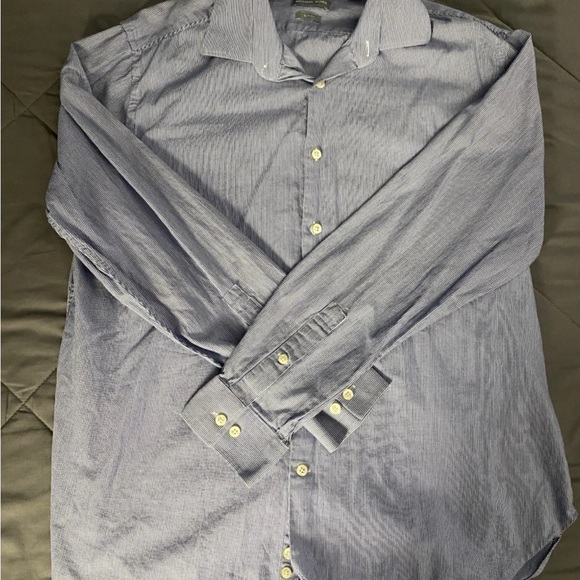 Michael Kors Men's Long Sleeve Blue Striped Button Down Size 17
34/35 XL Slim - Picture 1 of 2